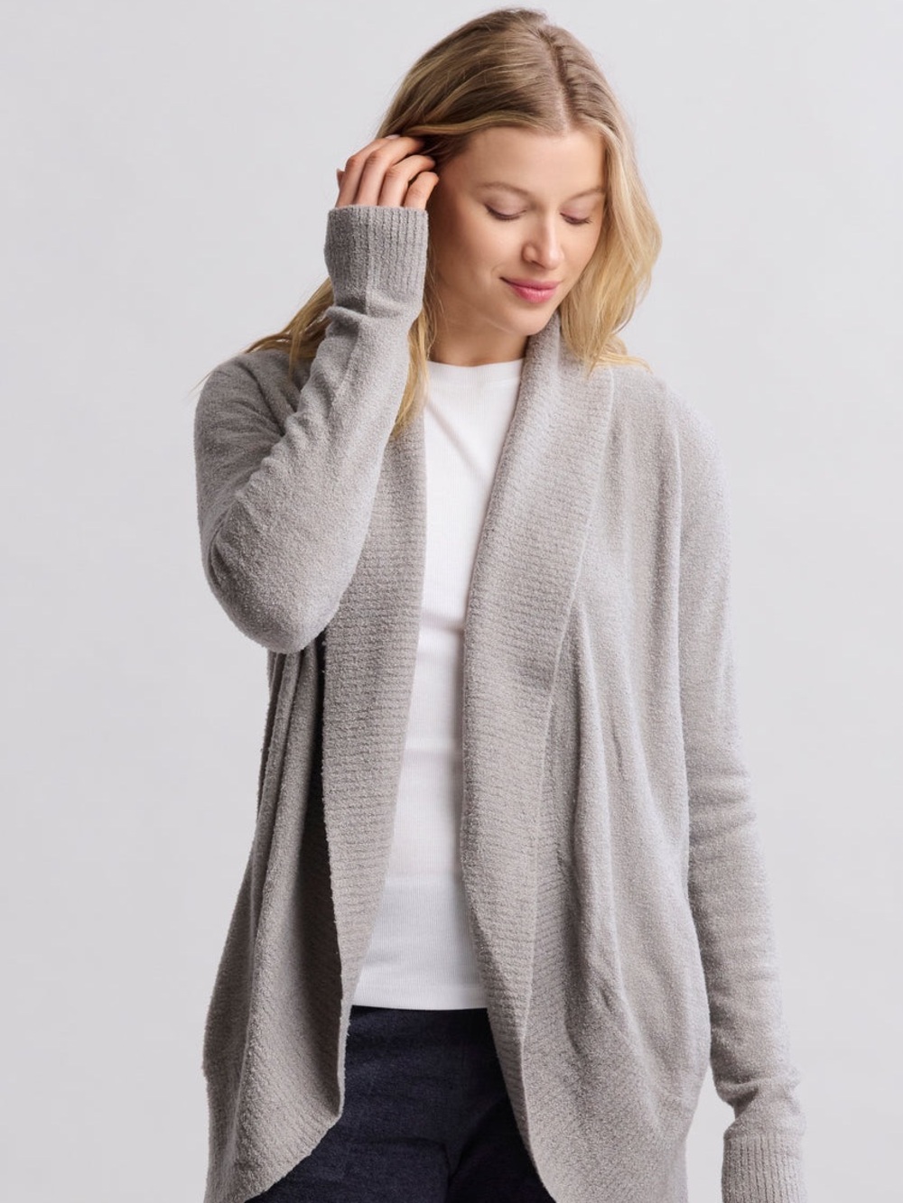 Barefoot Dreams Cardigan in CozyChic Lite Circle Cardi Dove Light Gray